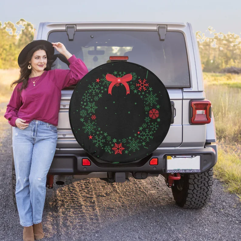 Classic Christmas Wreath - Spare Tire Cover for  Wrangler,  Liberty, 2021 Bronco, RV, Camper - Optional