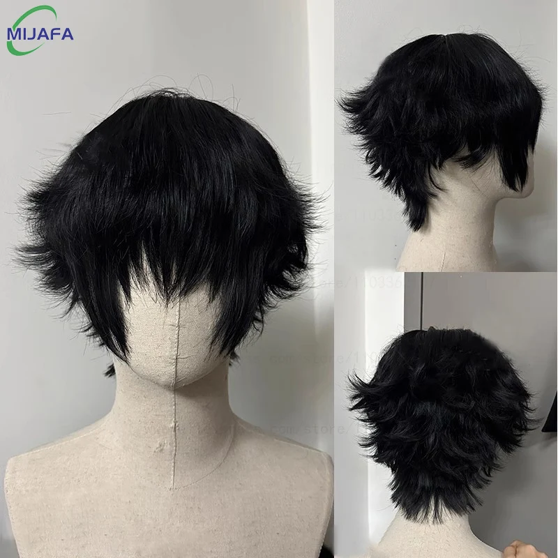 Juego de alta calidad P5 Amamiya Ren peluca de Cosplay Kurusu Akira peluca corta negra rizada pelo sintético resistente al calor pelucas de Anime + gorro de peluca
