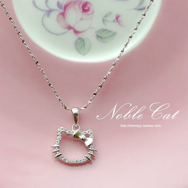 New Sanrio Hellokitty Anime Necklace Pearl Pendant Sterling Silver Girl Girlfriend Charms Clavicle Chain Jewelry Birthday Gifts