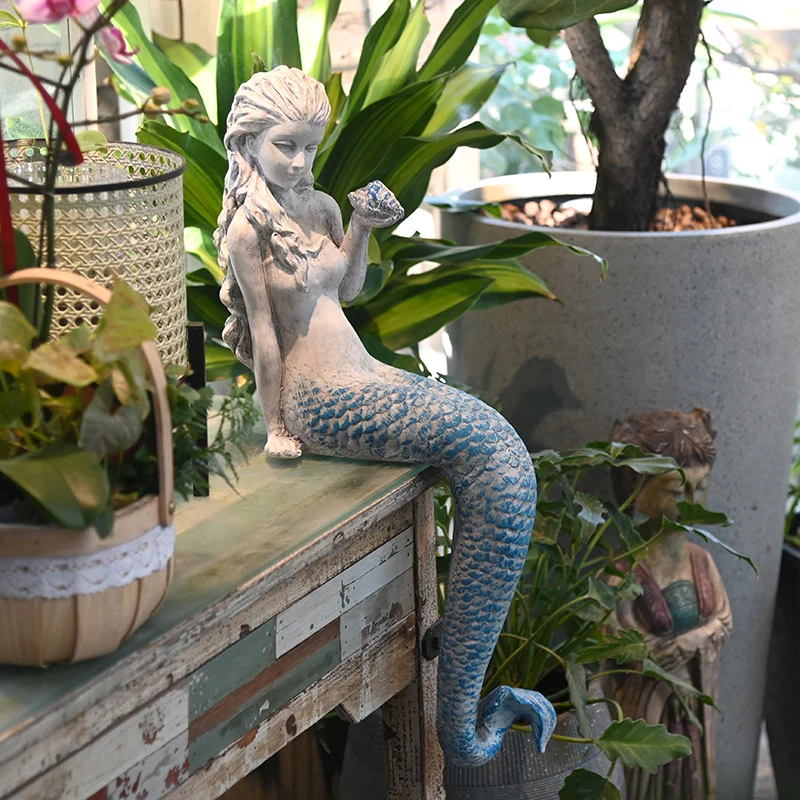 Retro Mermaid Garden Decoration Statue Sculpture Landscape Pool Courtyard Terrace Ornament Creative Outdoor Decor Figurine