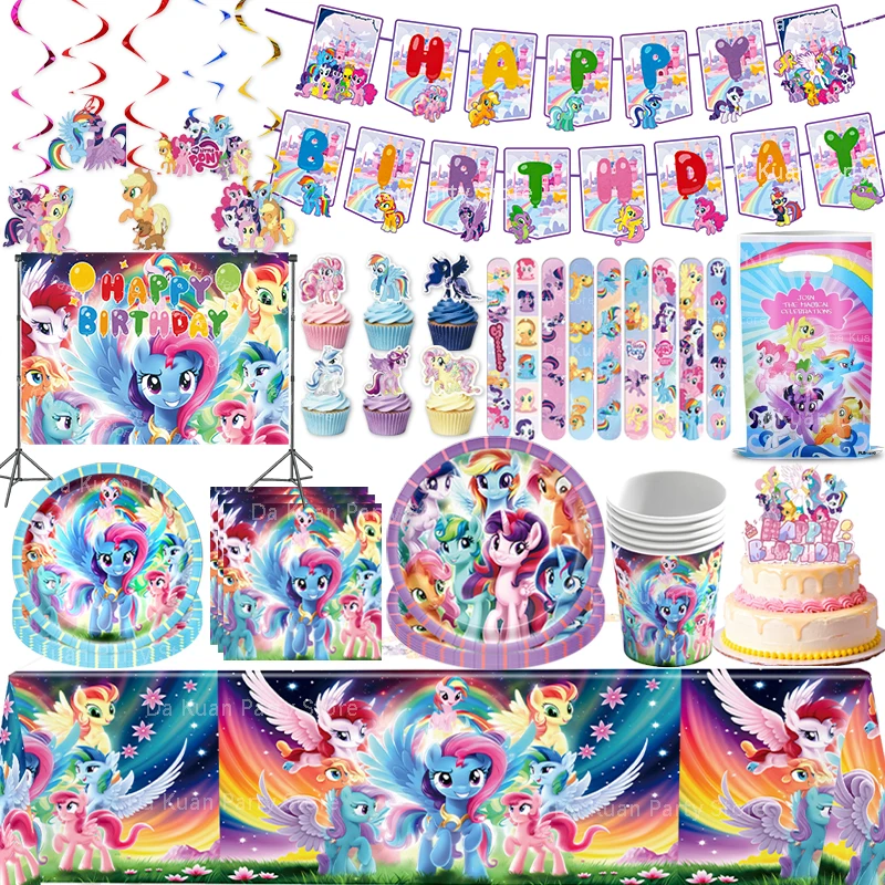 Nuevo Kit de Decoración para Fiesta de Cumpleaños My Little Pony 2026, Platos y Vasos Coloridos con Diseño de Pony, Adorno para Pastel, Recuerdos para Niñas, Artículos para Baby Shower