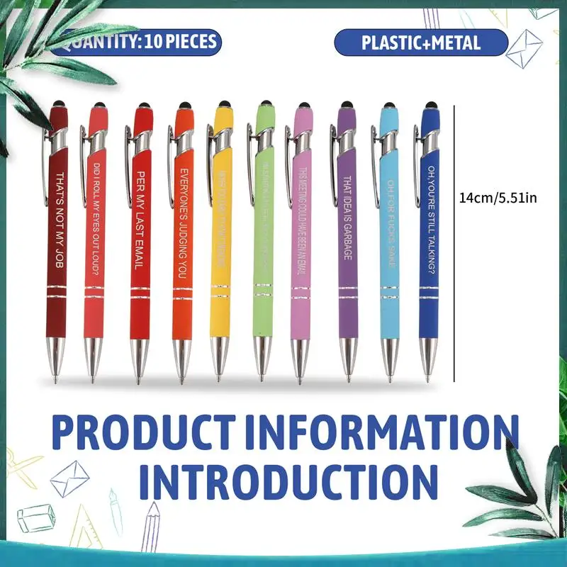 (NOWE) 10 sztuk Śmieszne długopisy biurowe Demotywacyjne Sarkastyczne długopisy kulkowe Macaron Touch Stylus do biura, czarne