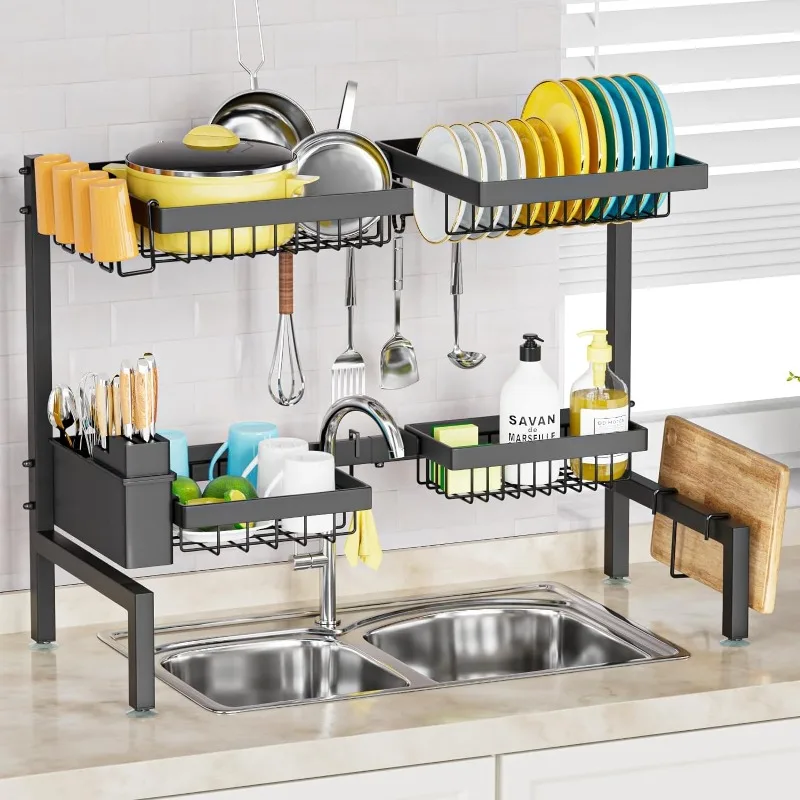 

［2 Tier 4 Baskets］Over The Sink Dish Drying Rack, 24.8"-35.4", Dish Drying Rack for Kitchen, Over Sink Dish Drying Rack