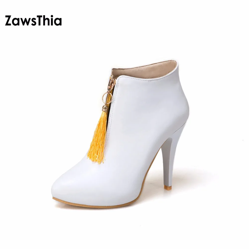 ZawsThia النساء حذاء من الجلد منصة عالية الكعب هامش أحذية الشتاء أشار تو أحذية مثيرة 2020 الإناث التمهيد حجم كبير 46 الأصفر #3