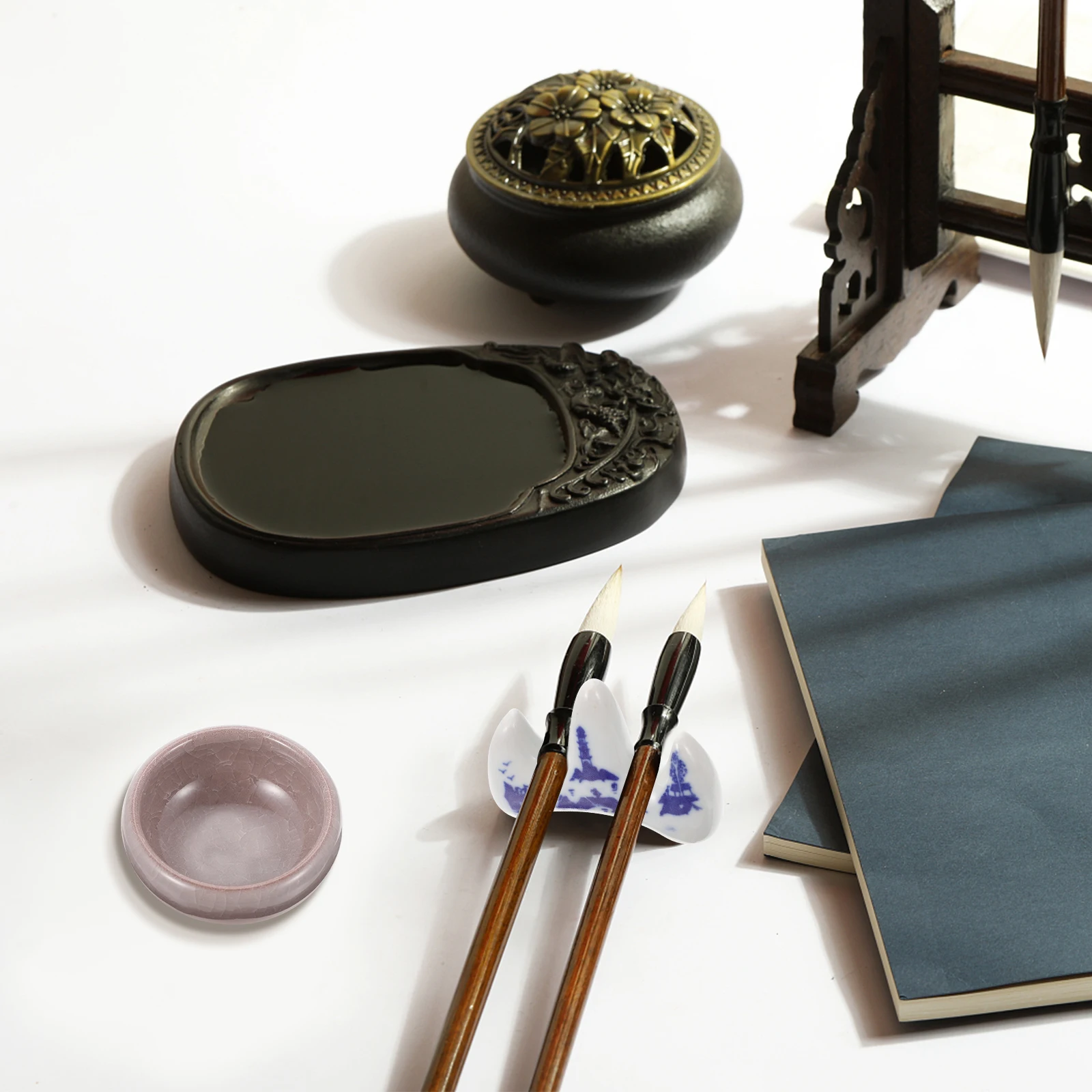 

1Set Chinese Four Treasures of The Study Calligraphy Practicing Set Inkstone Paperweight Brush Pens Durable Writing Brushes