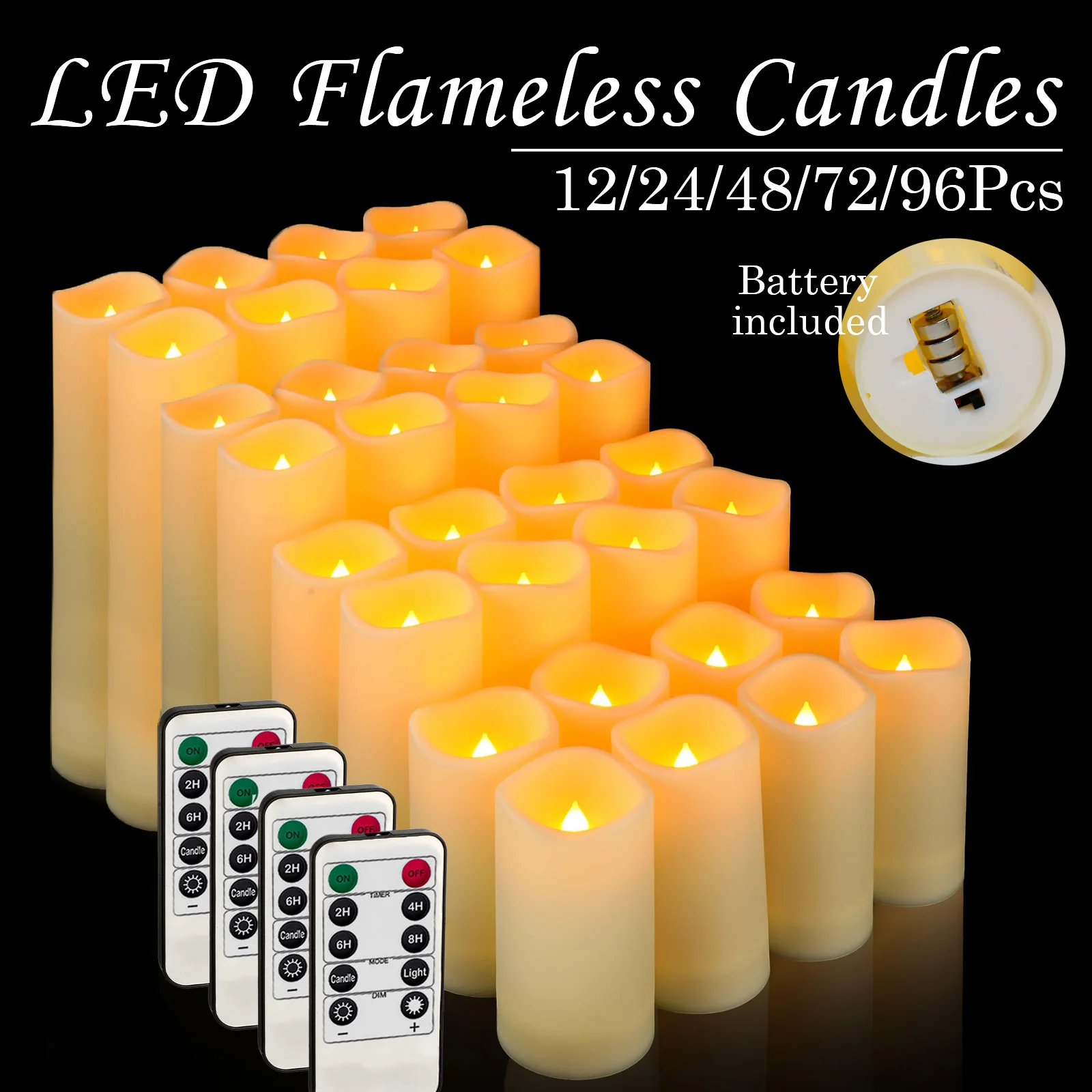 12-180Pcs LED Candles Flameless Candles with Remote(2\'*3/4/5/6\') Wedding Candles Battery Operated Candles Fireplace Decor