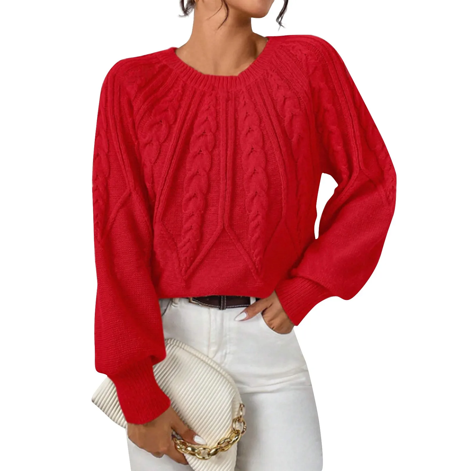 

2024 Women'S Solid Color Round Neck Long Sleeve Thread Solid Color Casual Sweater Tops Suitable For Autumn And Winter