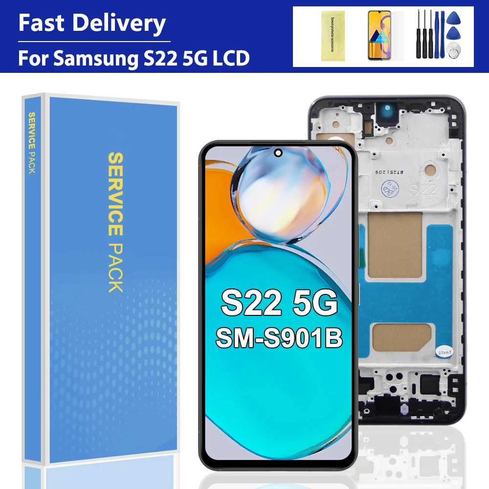 S22 5G Assemblea di Schermo per Samsung Galaxy S22 S901B S901U S901W S901N S901E Display LCD Sostituzione Dello Schermo Touch Digitale