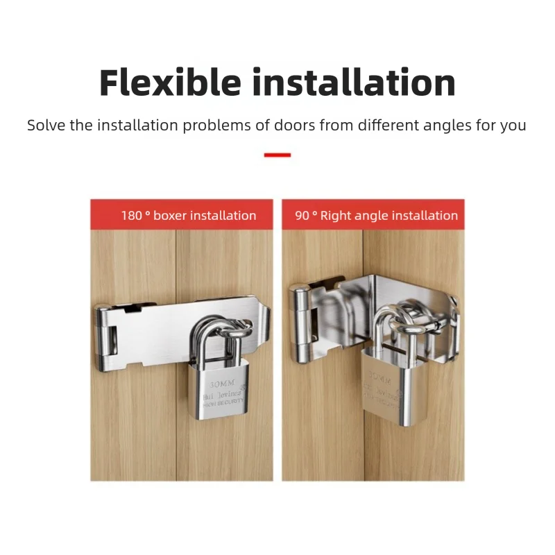 Stainless Steel Padlock Hasp Door Clasp Lock 90 Degree Right Angle Shed Gate Latch Household Burglar-proof Bolt Door Buckle