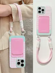 Pink green grid Phone Case For iPhone 16 17 14 Pro Max 15 11 12 13 XR 8 7 Plus X XS SE 2020 2022 Soft Silicone Cover