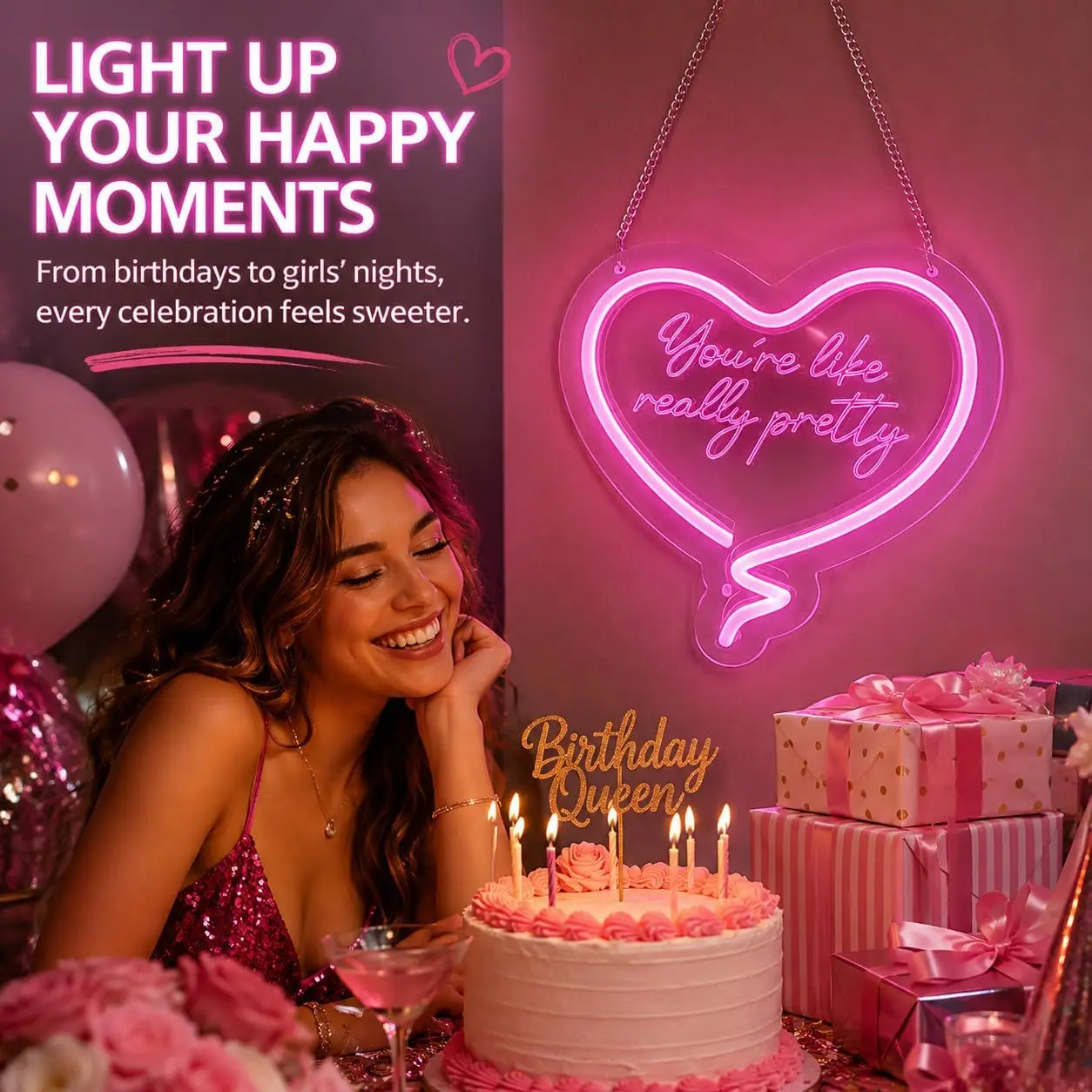 Pink Heart Neon Sign Youre Like Really Pretty LED Neon Light Bedroom Aesthetic Room Wedding Party Decor Gift USB Night Light