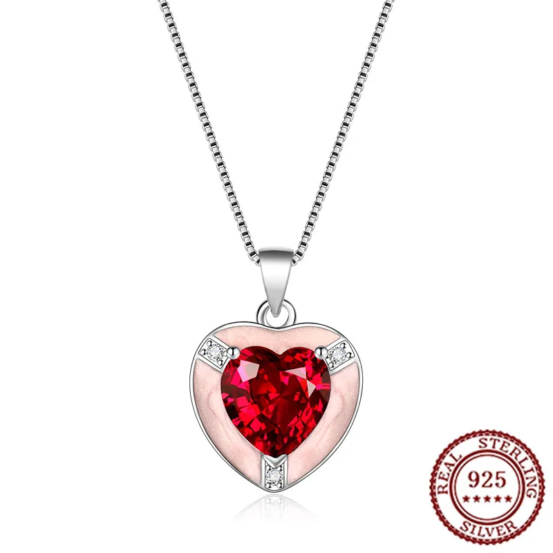 

Подвеска в форме сердца из стерлингового серебра 925 пробы со сверкающим голубиным рубином, высококачественное ювелирное ожерелье из сладкого персикового сердца с красным корундом