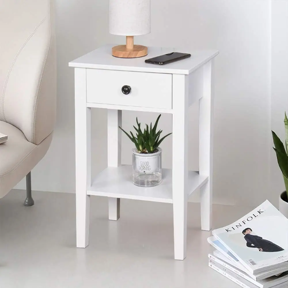 

25.6" Tall Bedside Wooden One Drawer Night Stand Chairside End W/ Modern Sofa Couch Telephone for Bedroom Dinning chair