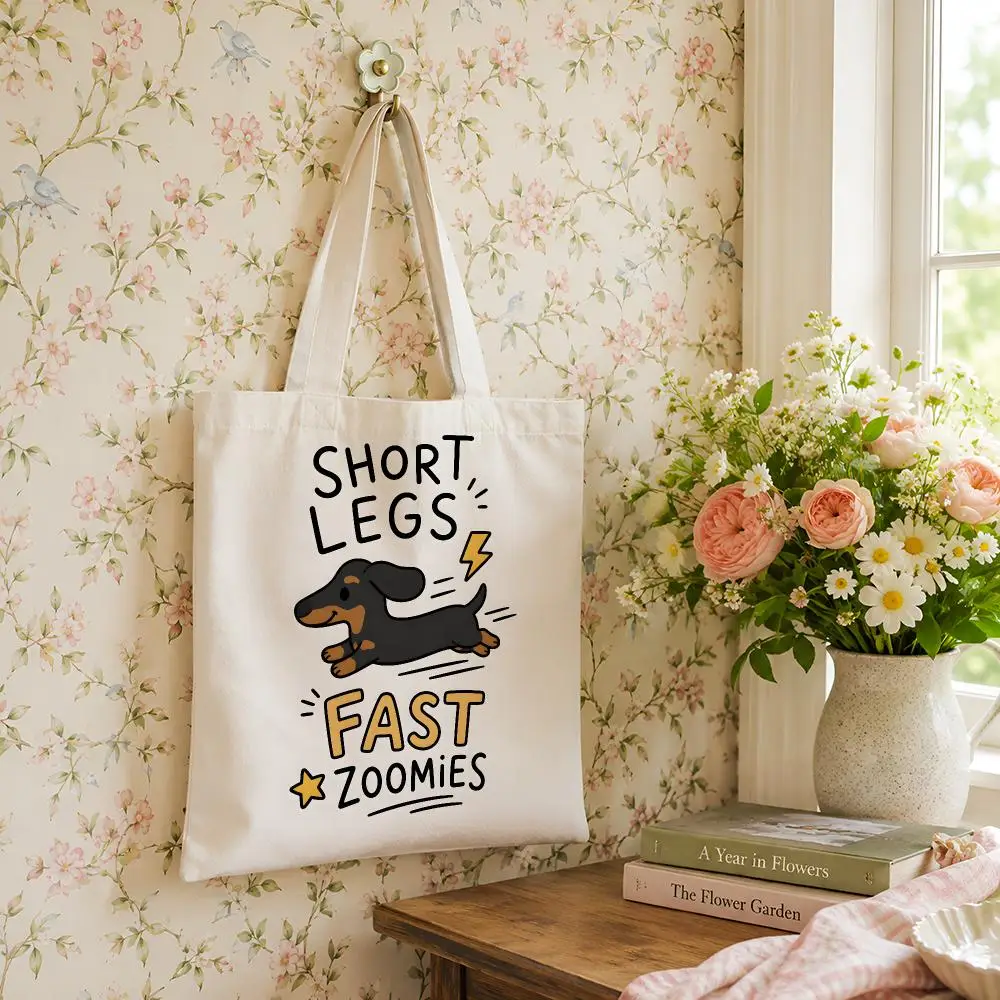 Funny Wiener Dog Storage Bags Versatile Canvas Tote For Shopping Work School Travel And Daily Carry