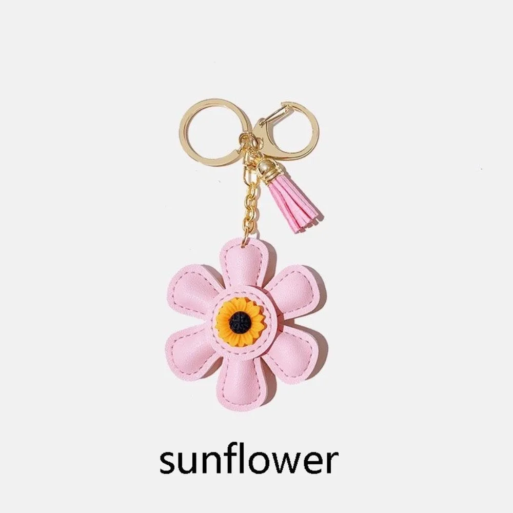 Creative Sunflower Bag Charm Keychain PU Leather Pendant Keyring Sweet Charm Flower Hanging Bag Backpack Deco Accessory Gift