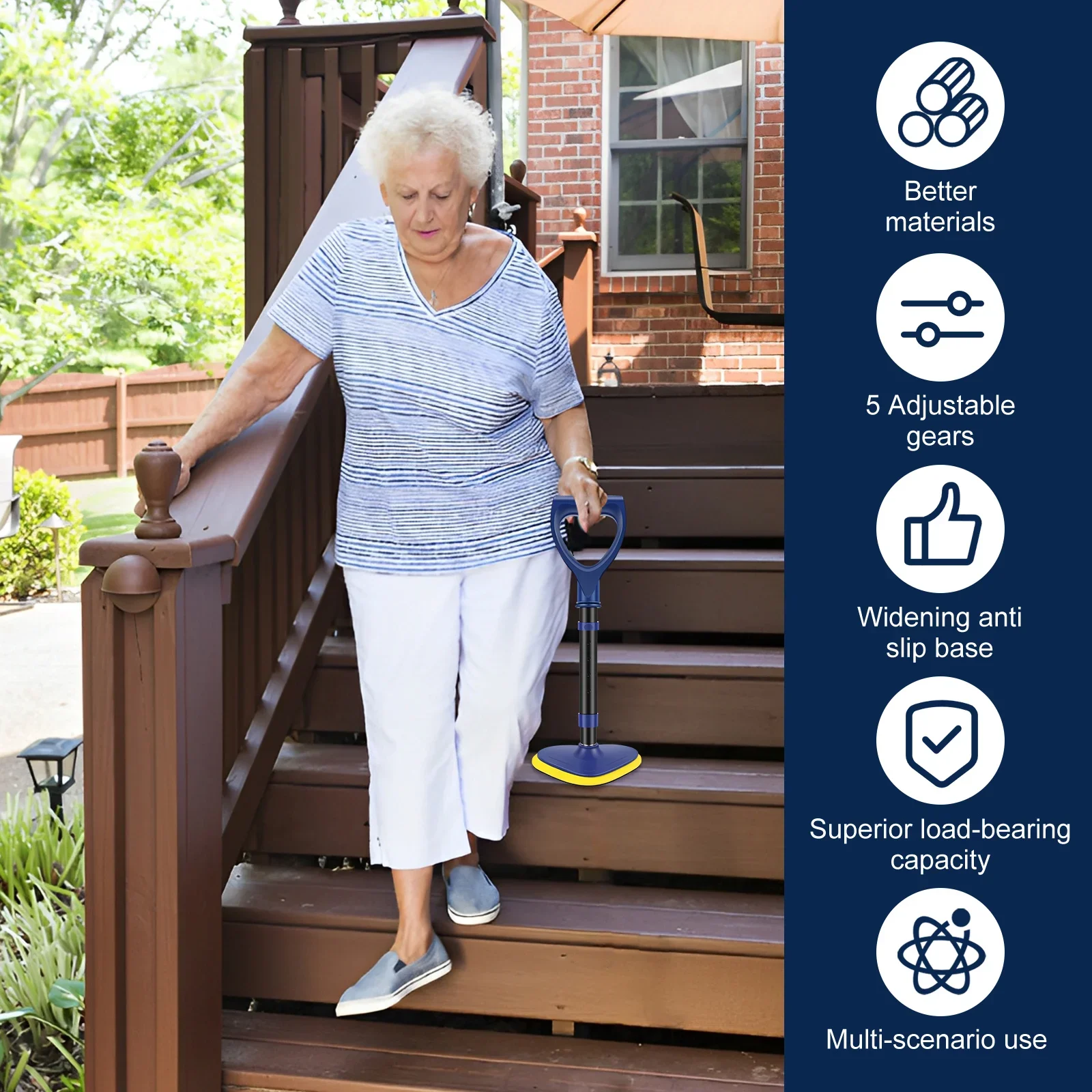 Standing Aid 5 Gear Height Adjustable Standing Assist Devices Non-Slip Mobility Support Stick for Seniors Elderly Walking Helper