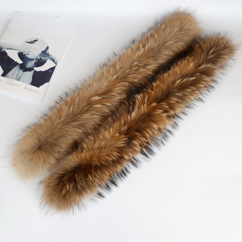 Real Fur Collar Fur Trim For Kids Women Coats Luxury Natural Raccoon Fur Scarf Coat Hood Fur Decor Collar Winter Warm Kids Scarf