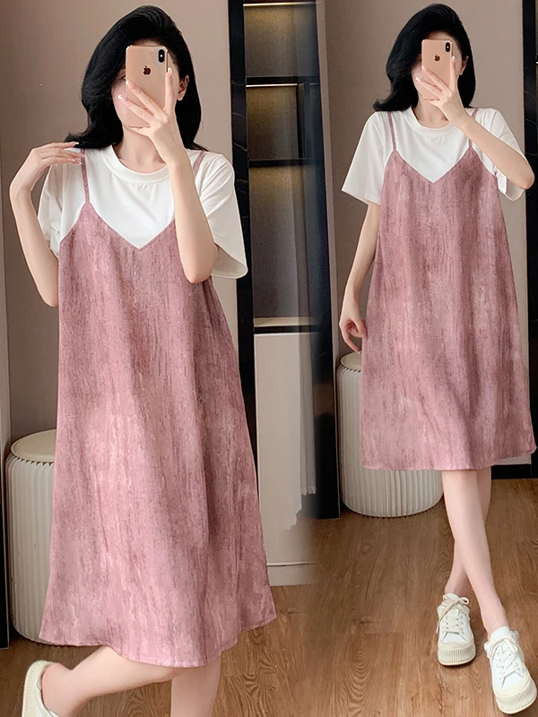 Été 2025 grande taille femmes t-shirt ample Dr coréen Sle Patchwork Svel a-ligne Midi Dr décontracté confortable Dr