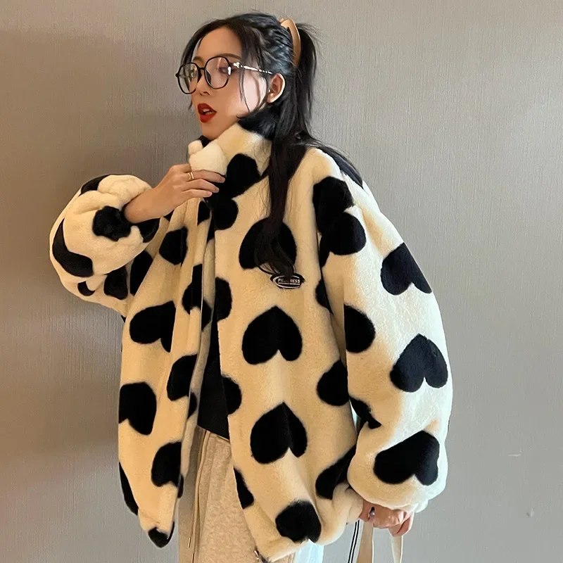 Autumn and Winter New Lamb Fur Coat Female Young Soft Girl Imitation Lazy Rabbit Hair Warm Loose Love Cotton Clothes Women