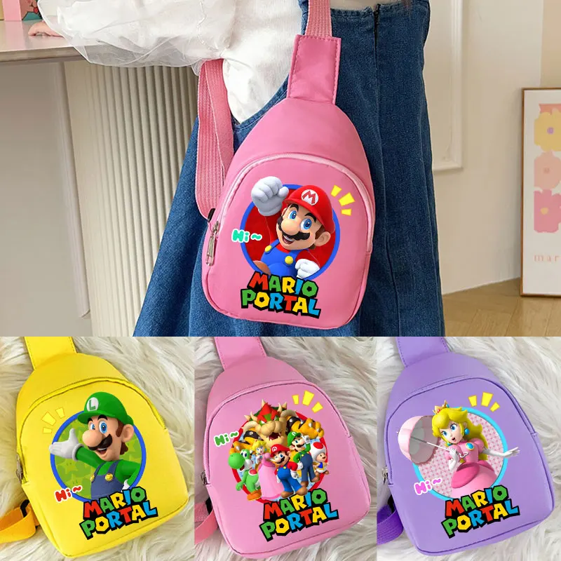 Mochila de Viaje de Dibujos Animados de Mario Bros, Bolso Bandolera Infantil, Princesa Peach, Yoshi, Rosa, Amarillo, Morado, Bolso de Hombro, Regalo Super