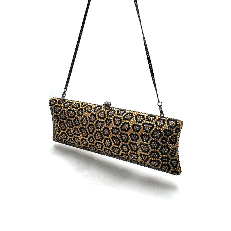 

Luxury Bridal wedding party purses women evening party leopard diamonds long bag full crystal clutches purses