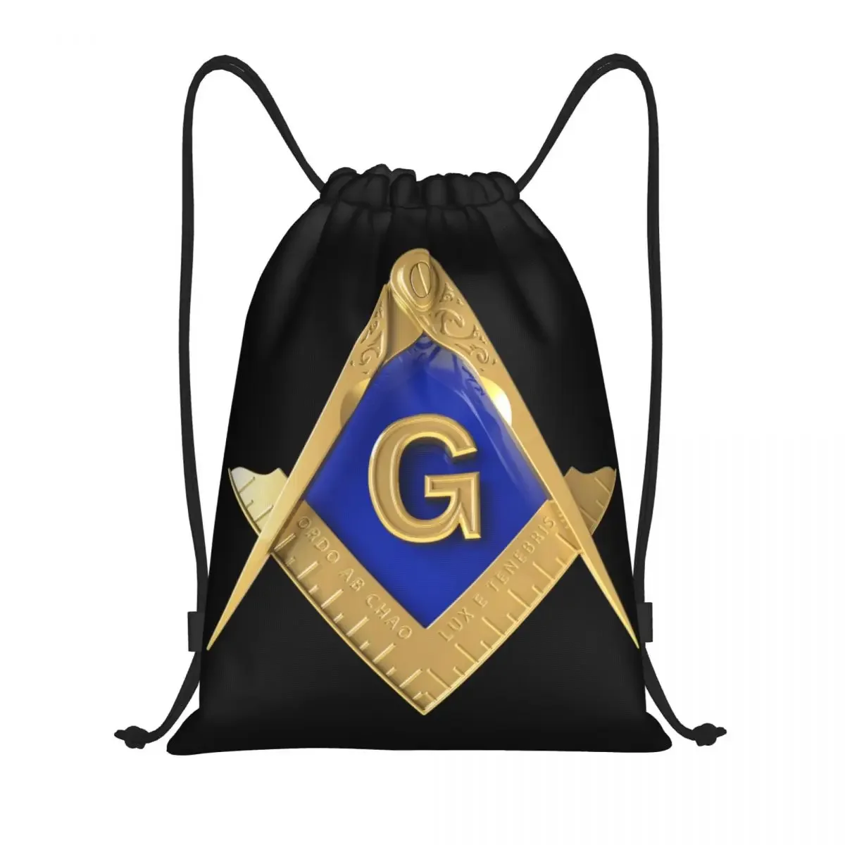 Gold Square Compass Masonic Freemason Drawstring Backpack Bags Lightweight Freemasonry Mason Gym Sports Sackpack Sacks for Yoga