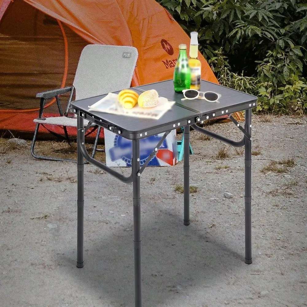 Small Camping Table 2 Foot, Portable Aluminum Folding Table Adjustable Height Lightweight For Picnic Beach Outdoor Indoor, Grey