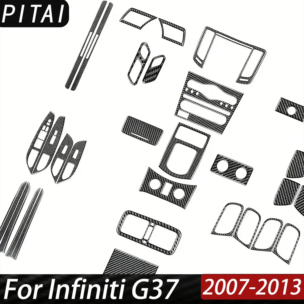 Real Carbon Fiber Trim Kit For Infiniti G37 2007-2013 Central Control Air Vent Steering Wheel Panel Window Lift Cover Sticker
