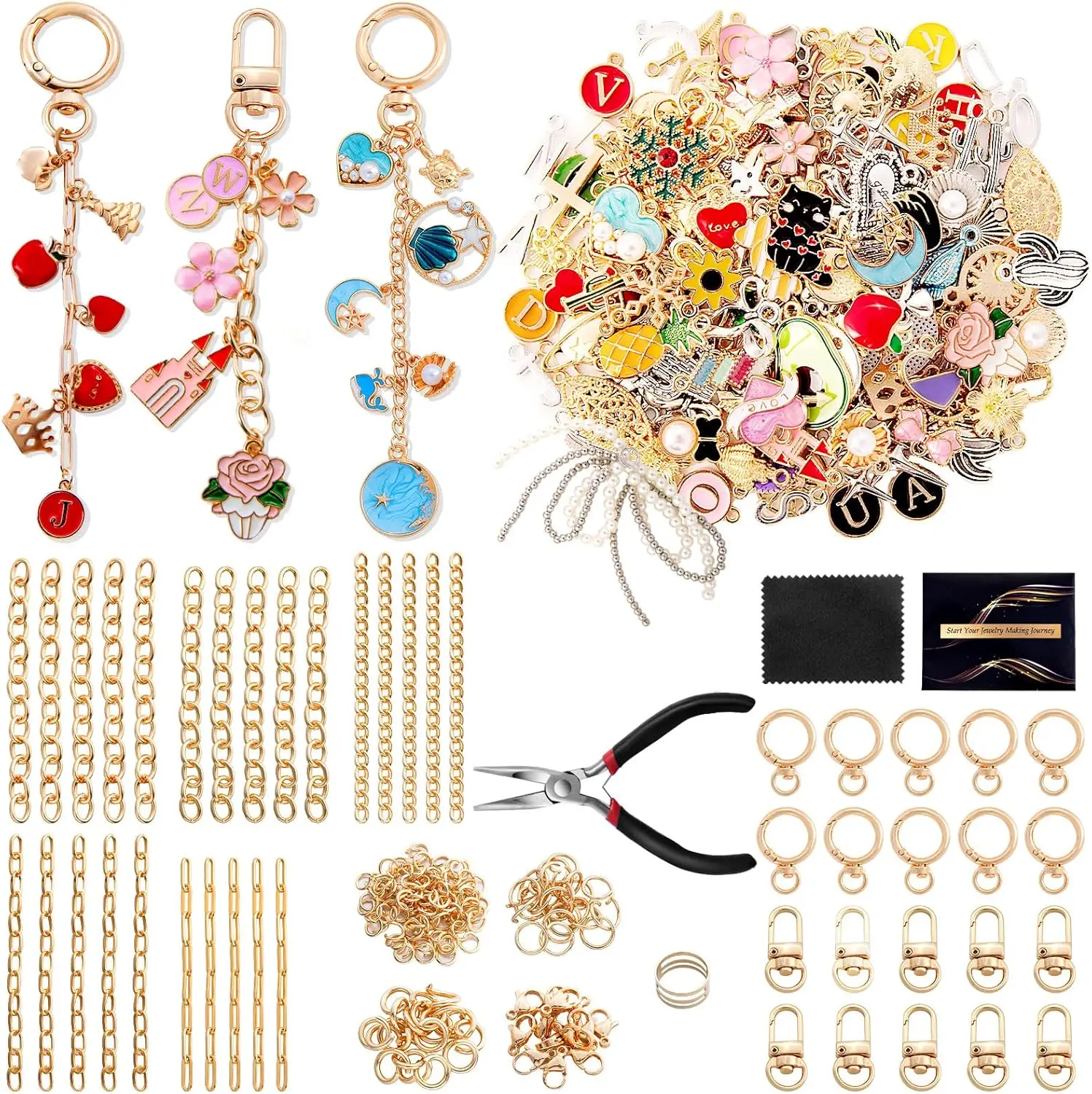 

325Pcs Keychain Making Kit, Including 20 Keychain Clips 25 Extender Chain 118 Charms Jewelry Plier, Bag Charm Kit