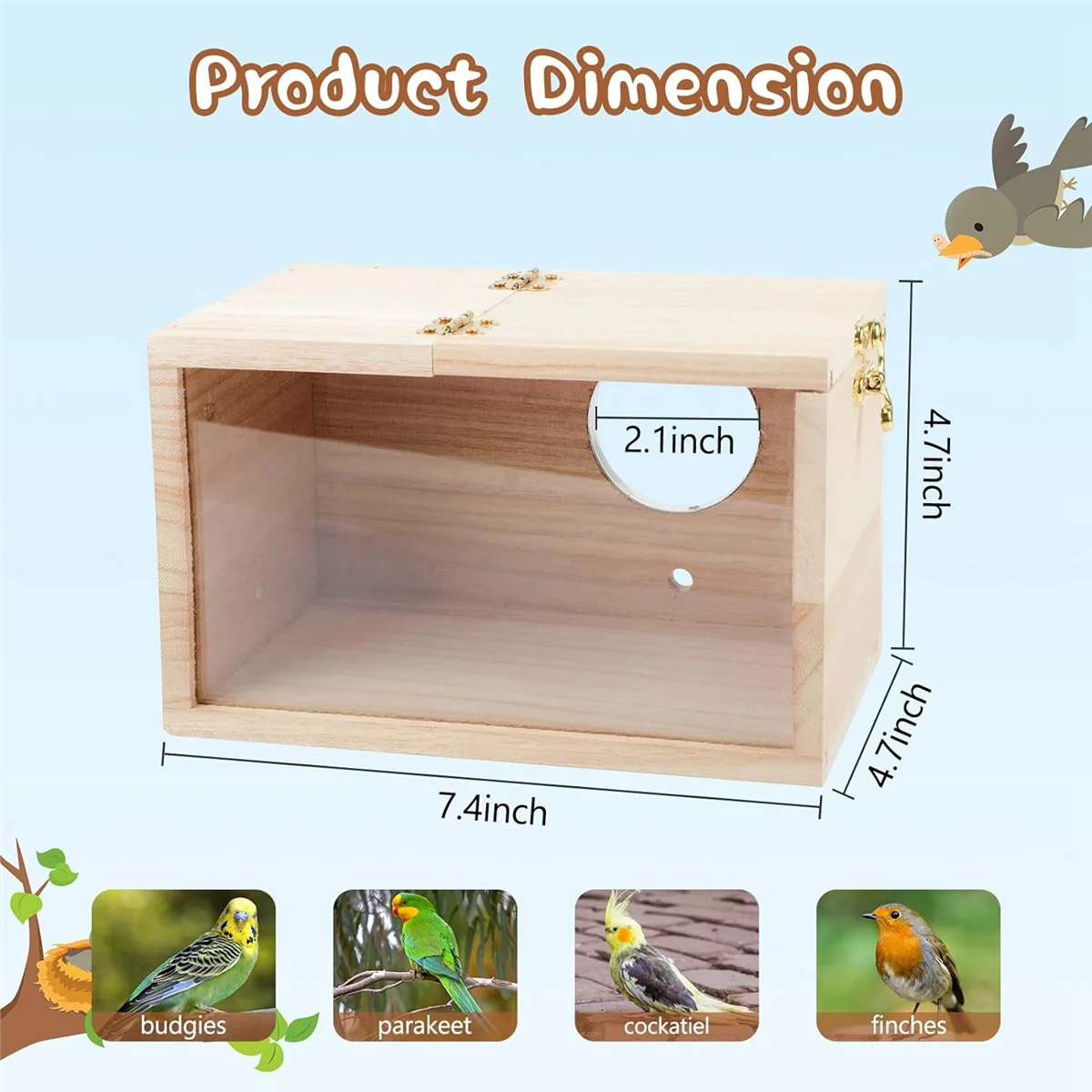 Scatola per nidificazione per parrocchetti Casetta per uccelli trasparente per gabbia Scatola per allevamento in legno per pappagalli Parrocchetto Cockatiel Lovebirds