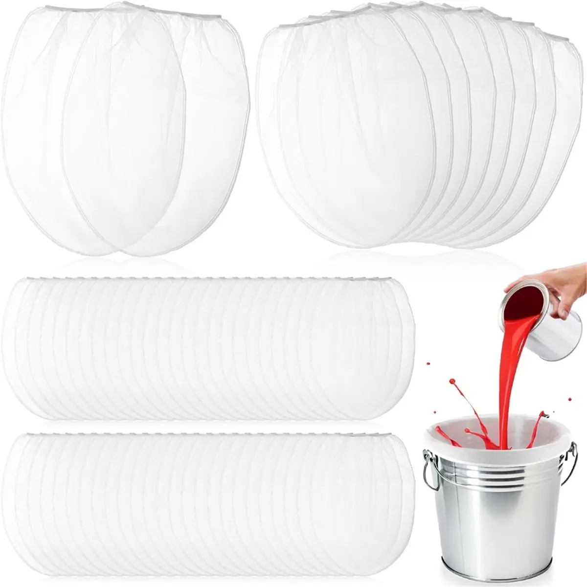HGHO 60 Pcs Paint Strainer Bags, 5 Gallon Fine Mesh Filter Bag with Elastic Top Opening Hydroponic Filter Tool for Gardening