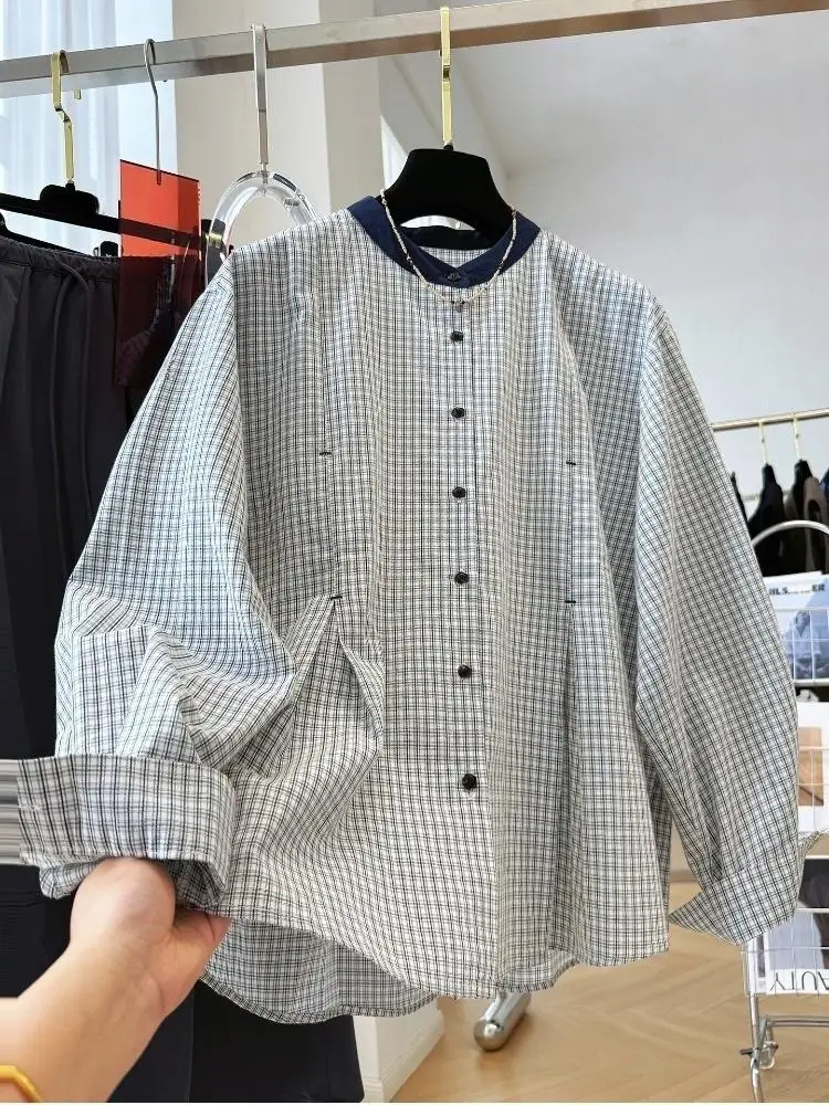 

Женские клетчатые рубашки во французском стиле на осень с длинным рукавом, цветные женские винтажные блузки, топ большого размера