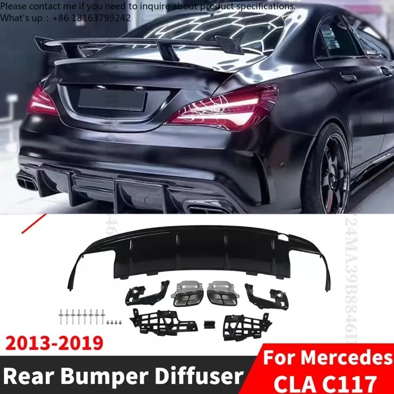 

Rear Diffuser Bumper Lip Cover Exhaust Pipe Protector For Mercedes W117 C117 Benz CLA 200 220 260 2013-2019 Tuning AMG Guard Kit