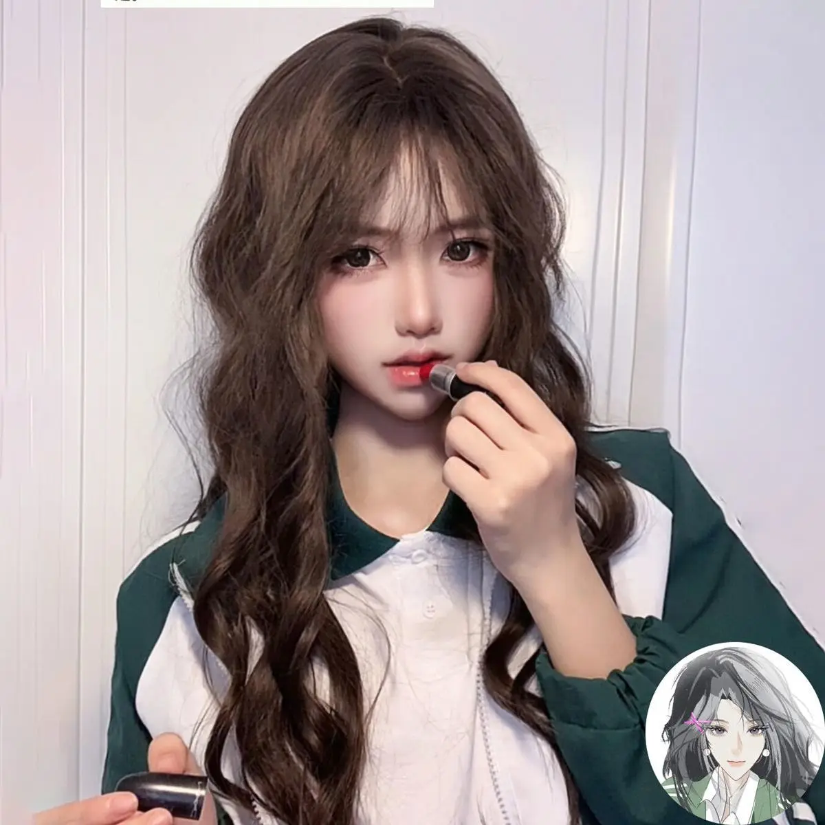 Peluca de cosplay de Zhang Xianjing "After School Wait for Me", peluca completa rizada larga en blanco universal con pelo con textura ondulada grande