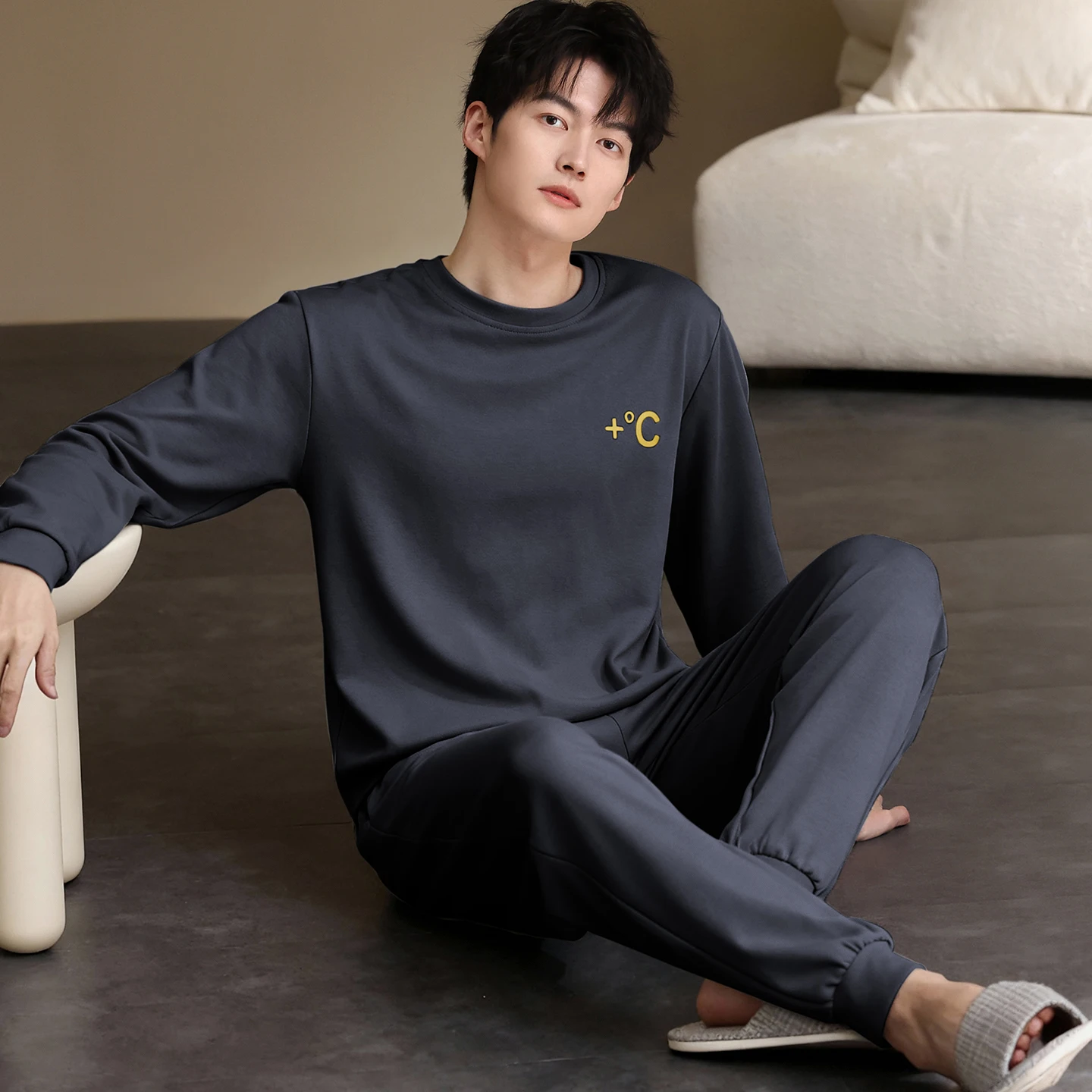 Solid Long Pants+Tops 2pcs/set Pyjamas Male Spring Autumn Long Sleeve Cotton Men's Casual Tracksuit Homewear Pijamas Hombre