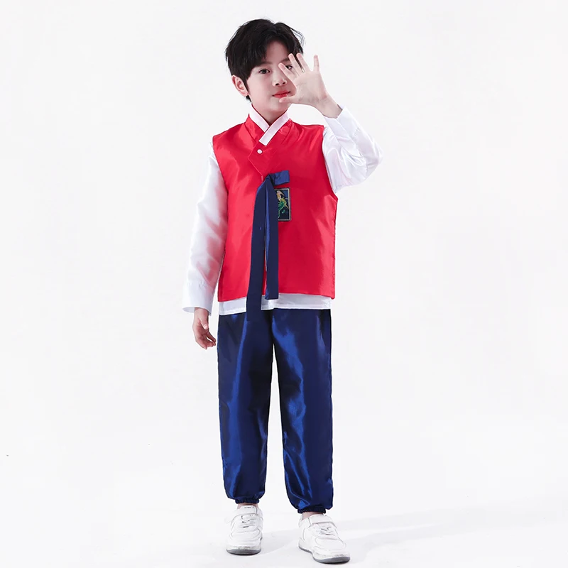 Traditional Korean Clothing Hanbok Boys Retro Court Dress Korea Dance Costume Long Sleeve Ethnic Court Costume Hanbok Dress