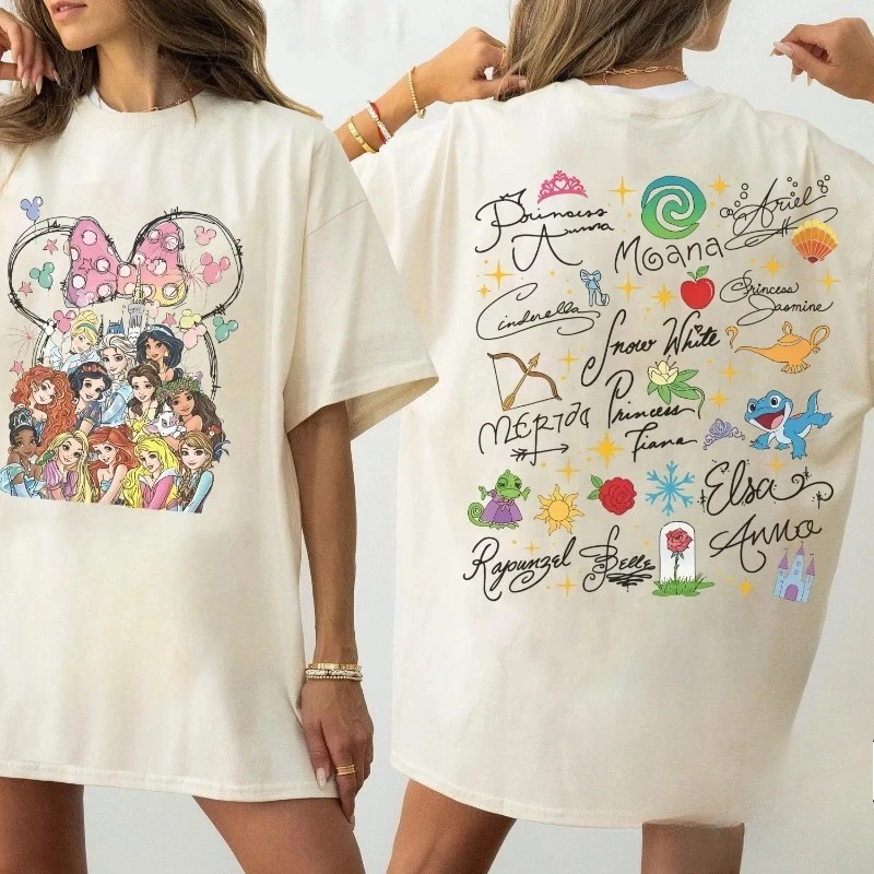 

Новая модель Disney Princess 2026, одежда с изображением персонажей Диснея, футболка унисекс больших размеров, уличная одежда для пар, модная хлопковая классическая мягкая одежда