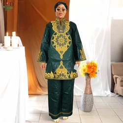 H&D African Women Traditional Bazin Elegant Top Pant Set Wedding Party Evening Plus Size Maxi Robe Dashiki Embroidery Clothing