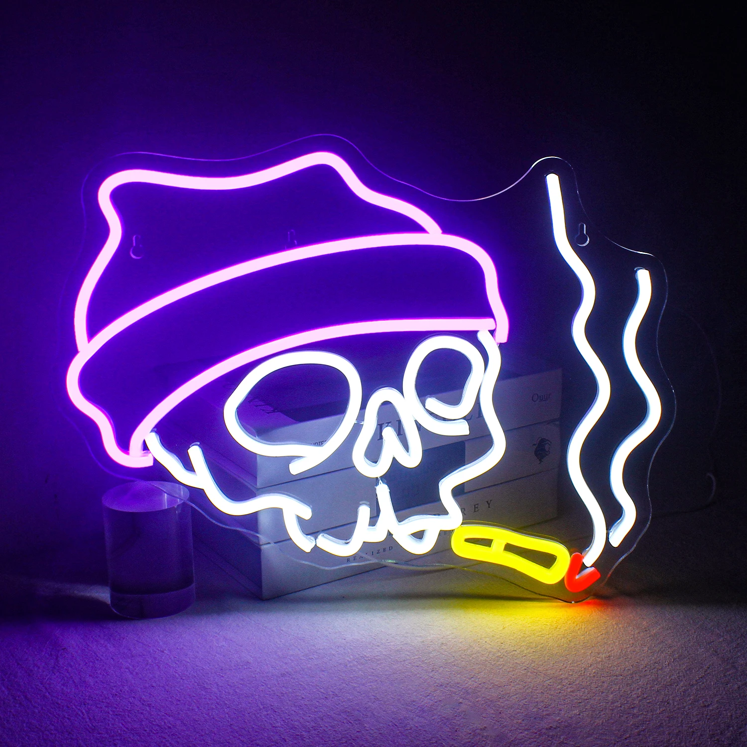 

Smoking Skull Neon Sign Creative Skeleton LED Light Room Wall Decor USB Art Wall LampFor Halloween Festival Party Bedroom Logo