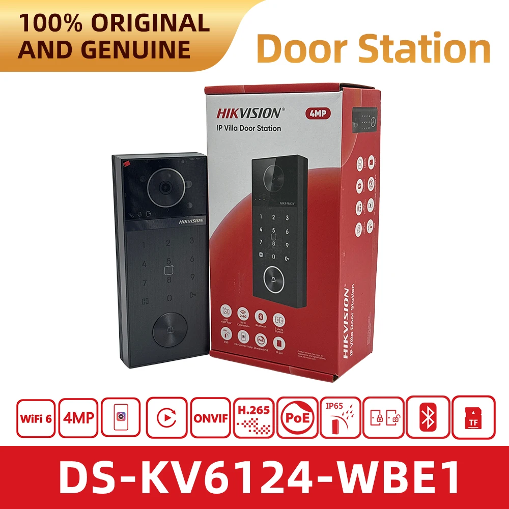 Hikvision DS-KV6124-WBE1 IP Villa Intercom 4MP WiFi6 Bluetooth Waterproof PoE Doorbell with Card PIN Hik-Connect Remote Unlock