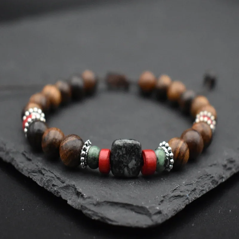 New Men Natural Coconut Bead Bracelet Vintage Meditation Wooden Bracelet Hematite Healing Braslet Wooden Pulsera