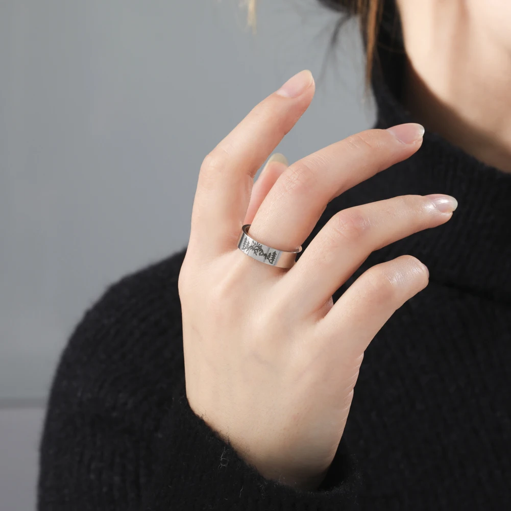 Kkjoy anello in acciaio inossidabile Mountain Forest Sunrise anello da uomo da donna anelli di gioielli per le donne anello regalo di compleanno Anillos bague