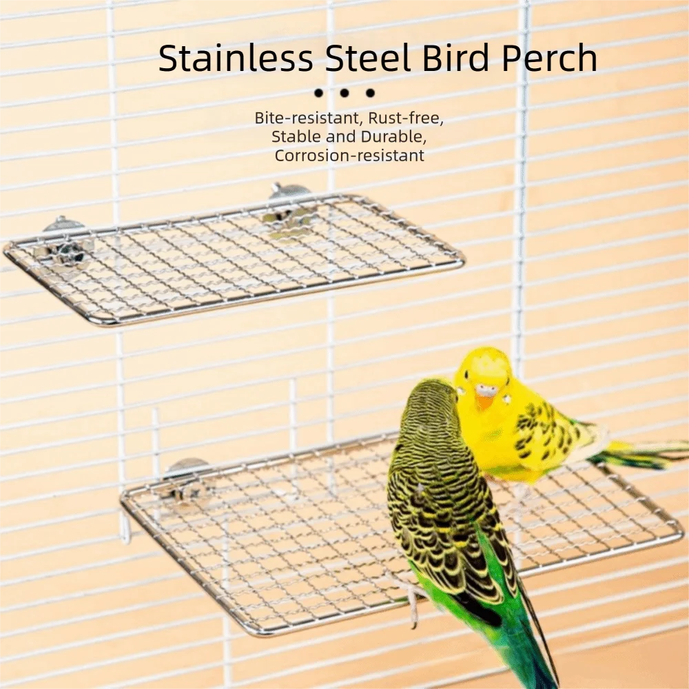 Rust-Resistant Stainless Steel Bird Perch Platform Easy To Clean Chew-Proof Metal Grid Perch Stand Moisture Proof Multi-Function