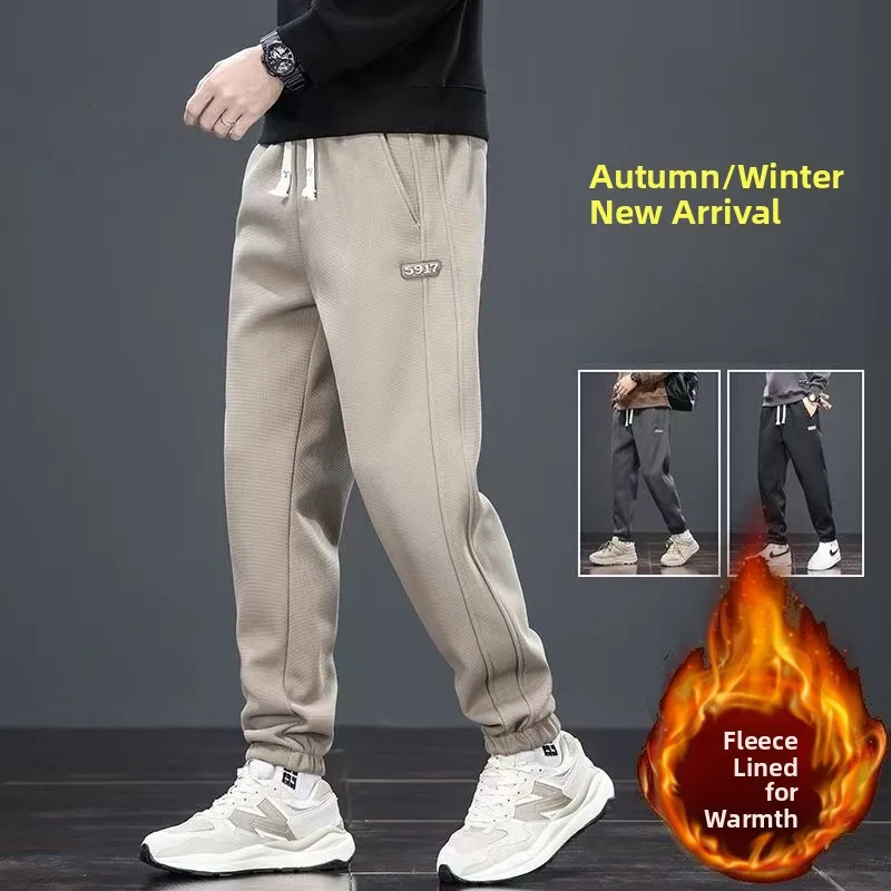 

Autumn Winter Men's Fce Lined Loose Fit Casual Sweatpants Workwear Trousers Youth Sports Pants mid Low Waist Long Pants