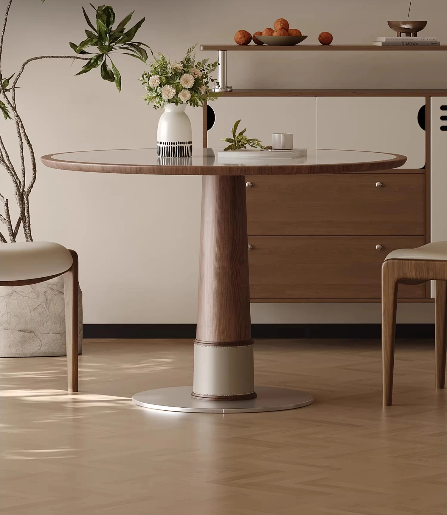 

chair combination small apartment living room dining room household solid wood walnut leather designer dining table