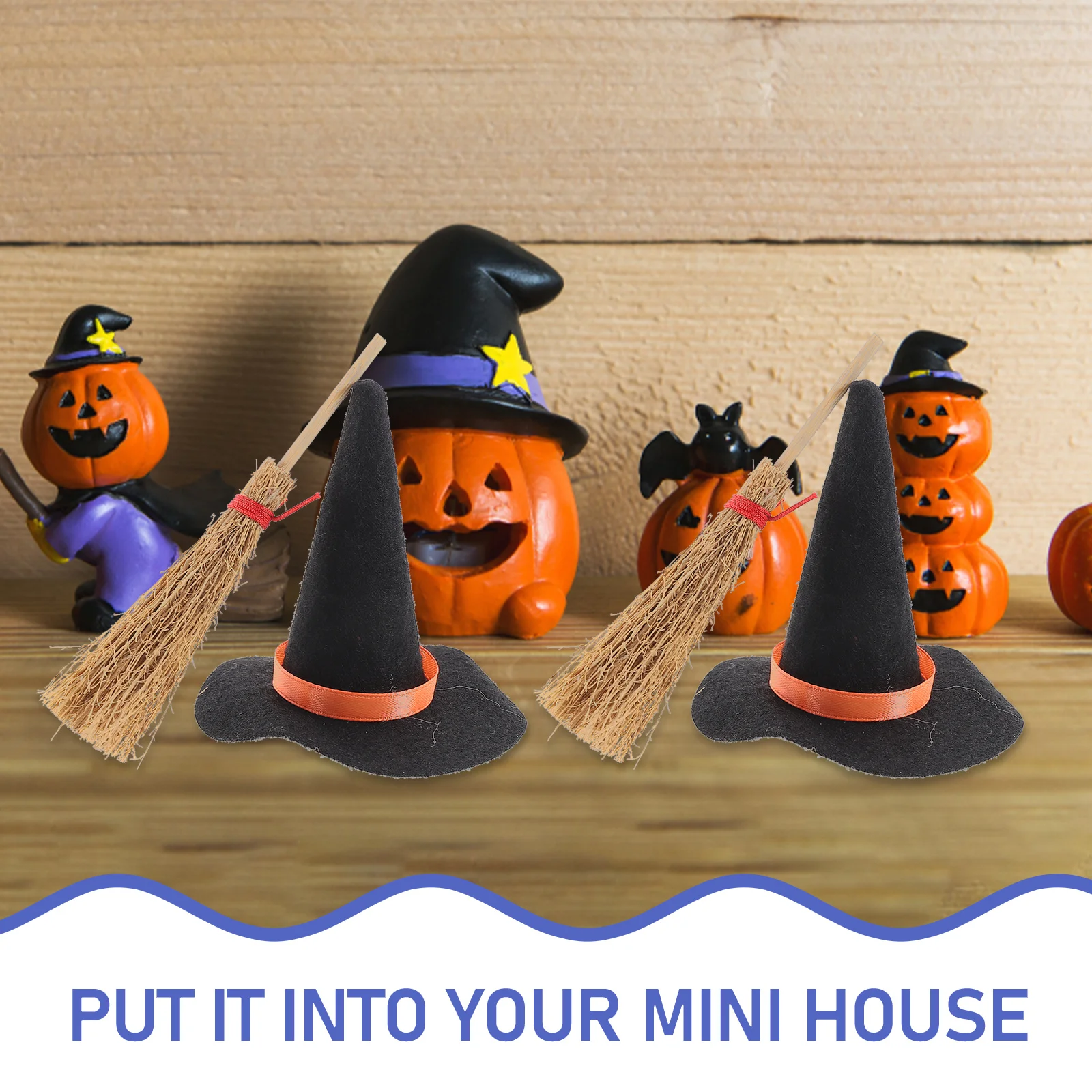 12 Uds. Sombrero de disfraz de Halloween, Mini sombreros de bruja y escoba, conjunto pequeño en miniatura para decoración de pasteles, manualidades pequeñas para niños