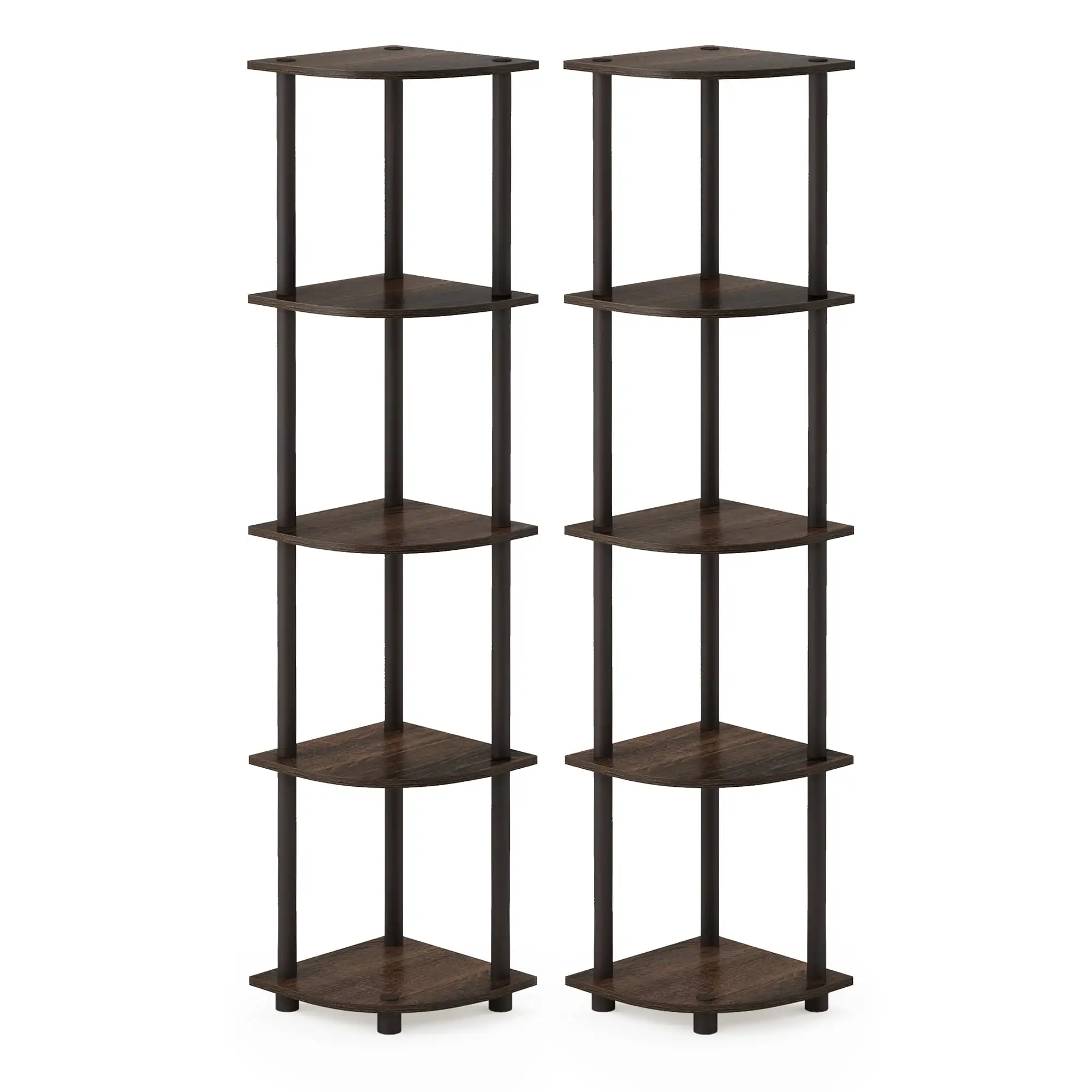 

Furinno Turn-N-Tube 5 Tier Corner Display Rack Multipurpose Shelving Unit, Walnut/Brown, Set of 2