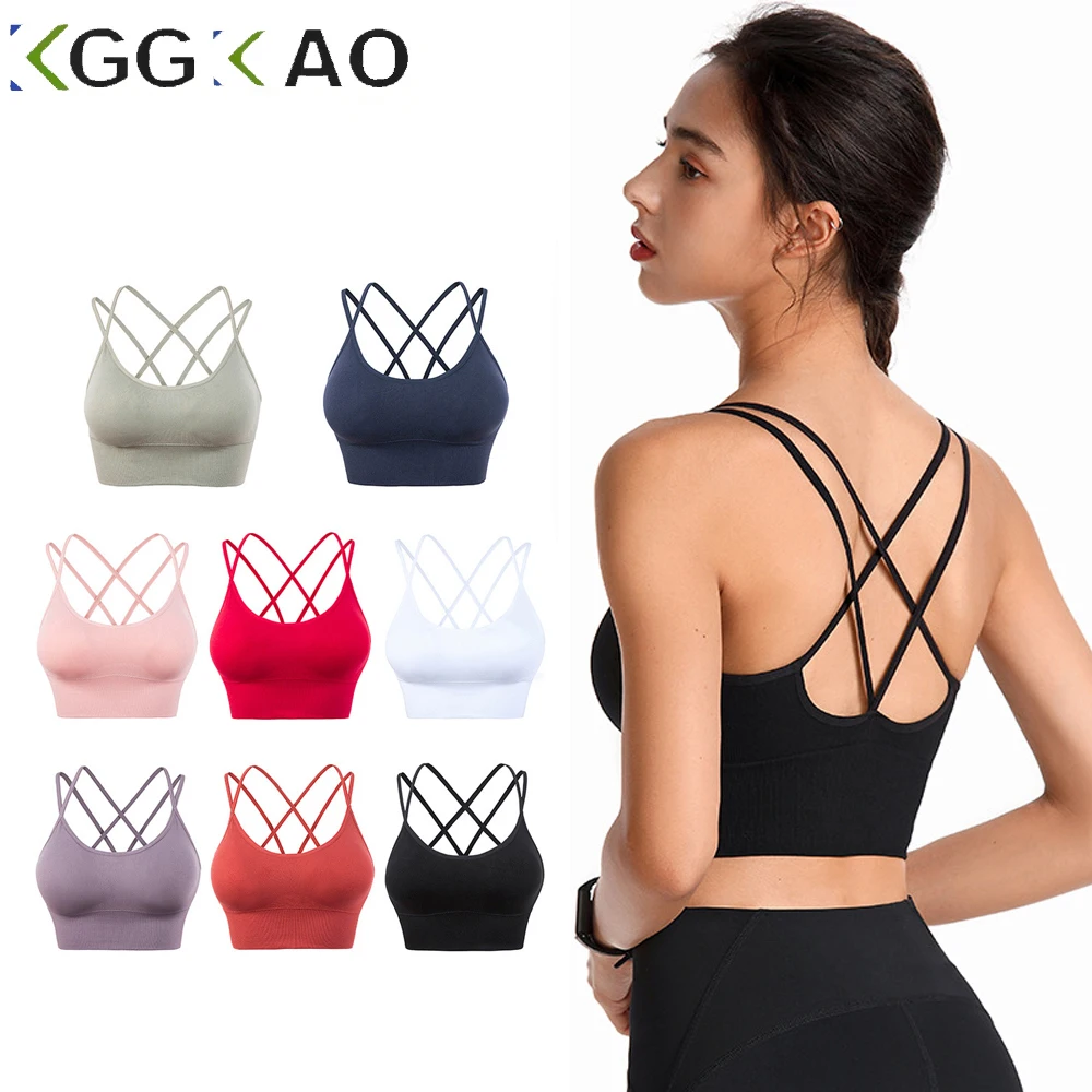 1Pcs Women Sports Bras Seamless Criss Cross Back Sexy Padded Fitness Yoga Vest Gym Running Crop Top Breathable Beauty Bras