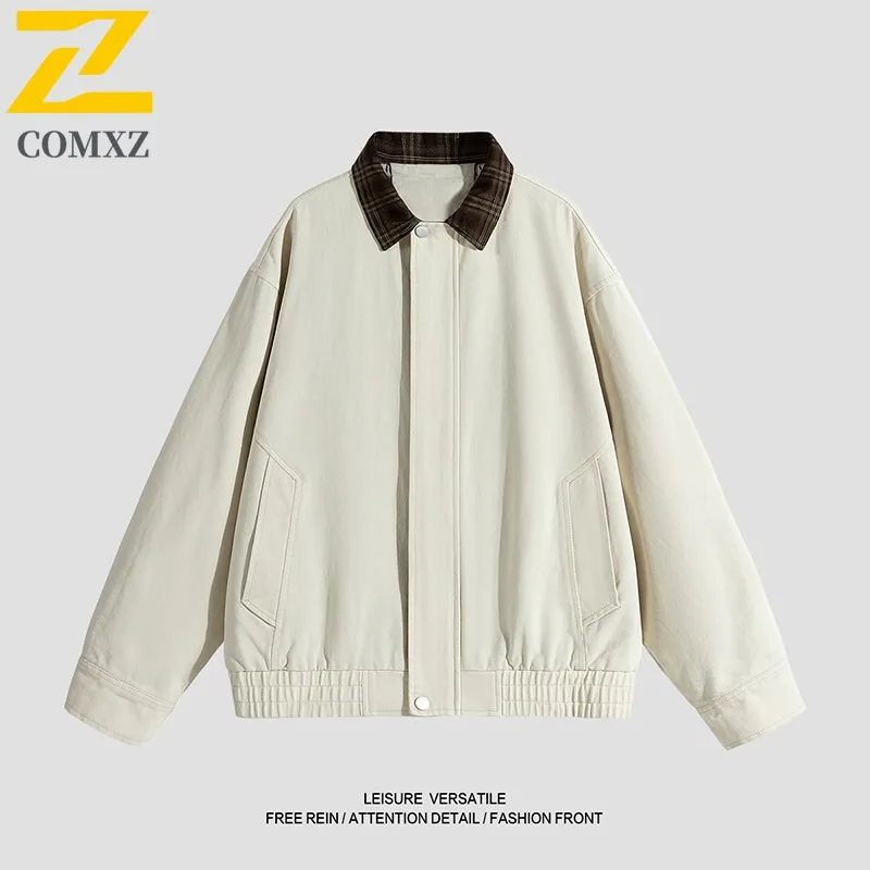 

COMXZ 2025, новая весенне-осенняя модная куртка, американская винтажная рабочая одежда, потертый потертый свободный крой, мужское пальто