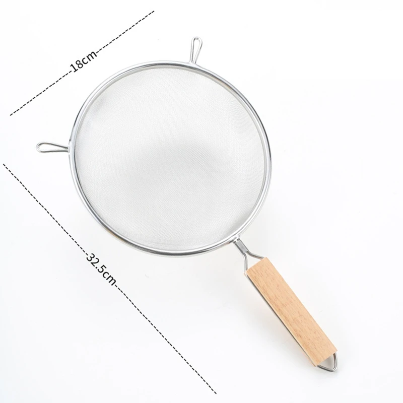 Kitchen Baking Steel Flour Sieve Kitchen Soybean Milk Juice Filter Screen Filter Oil Spoon Hand-Held Binaural Mesh Net